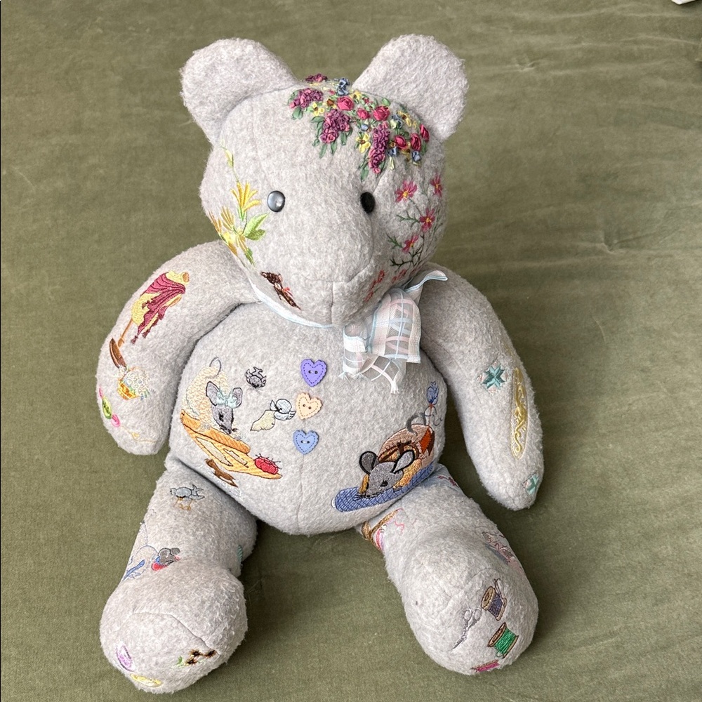 Embroidered Gray Teddy Bear